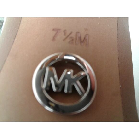 Michael Kors Womens Silver 4.5" Heels/Sandals W/Wide Ruffle Ankle Strap Sz 7.5M - Picture 7 of 8